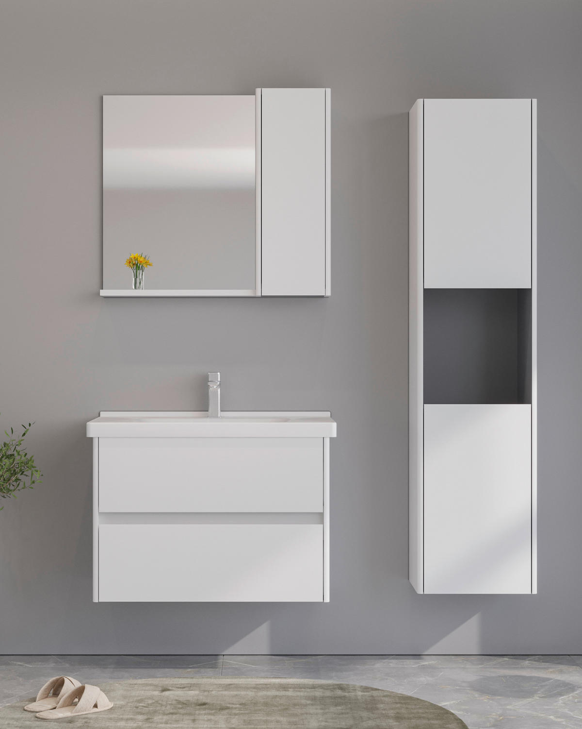 BADEZIMMER 3-teilig  in  - Weiß Hochglanz/Weiß, MODERN, Glas/Keramik (80/119/45cm) - MID.YOU