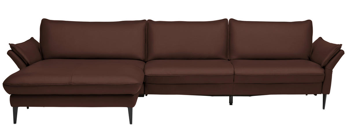 ECKSOFA Valdera in Echtleder Braun  172/334 cm  - Schwarz/Braun, Design, Leder/Metall (172/334cm) - Valdera