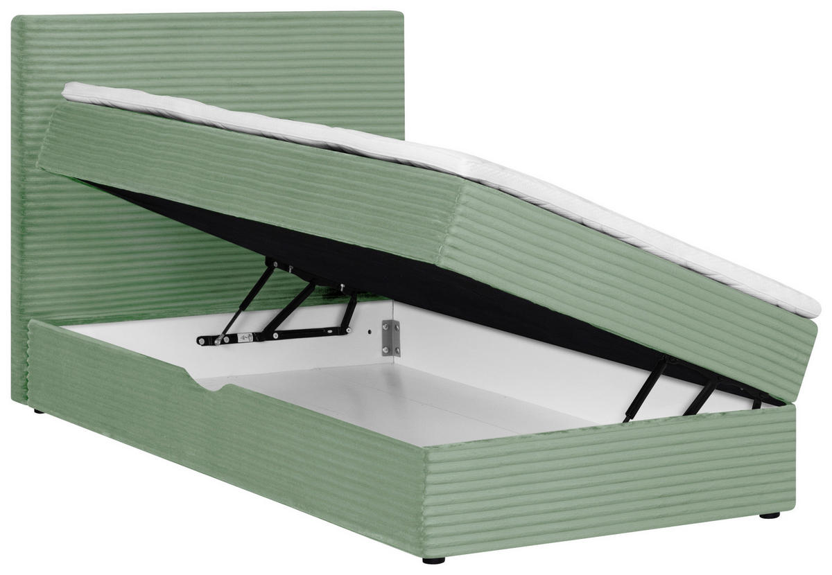 BOXBETT 120/200 cm,  in Olivgrün, Matratze, Bettkasten, Topper, H3 = fest  - Schwarz/Olivgrün, Trend, Kunststoff/Textil (120/200cm) - Boxxx