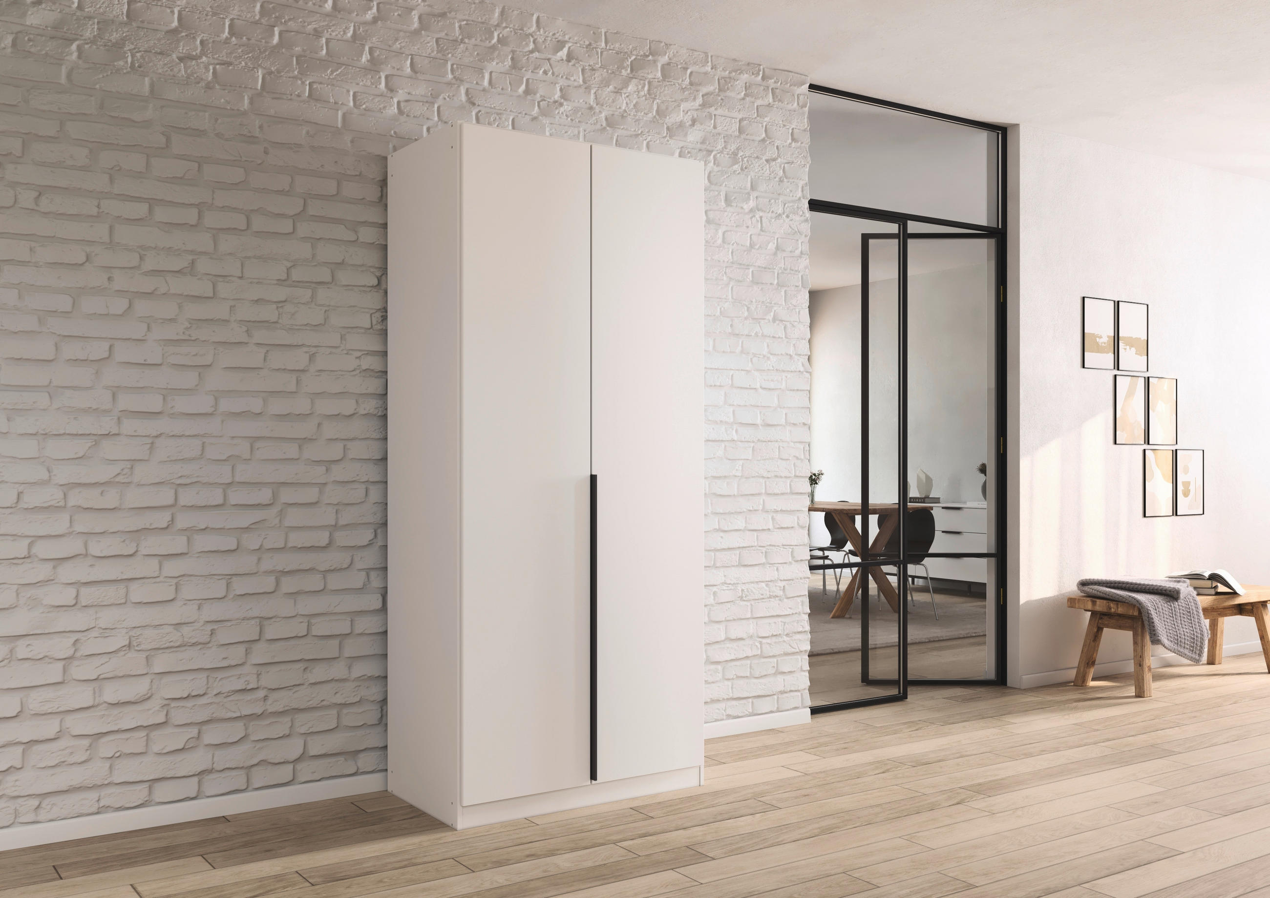 DREHTÜRENSCHRANK 91/229/54 cm 2-türig Weiß  - Weiß/Grau, MODERN, Holzwerkstoff/Metall (91/229/54cm) - Rauch Möbel