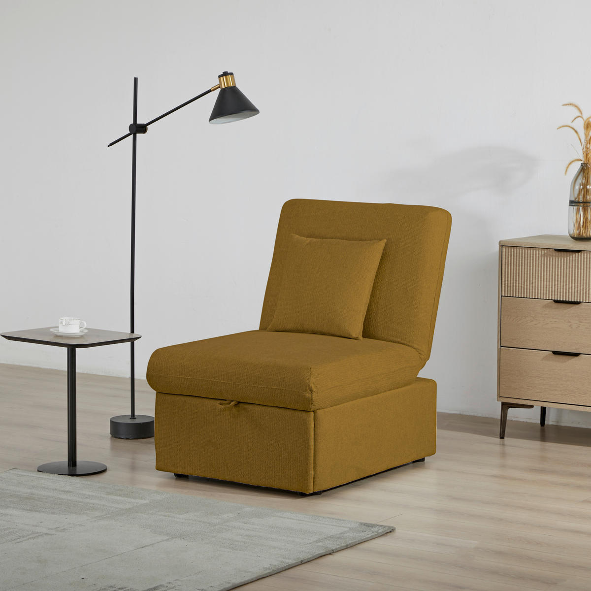 BÄDDFÅTÖLJ i sammet senapsgul  - svart/senapsgul, Design, trä/textil (70/95/97cm) - Livetastic