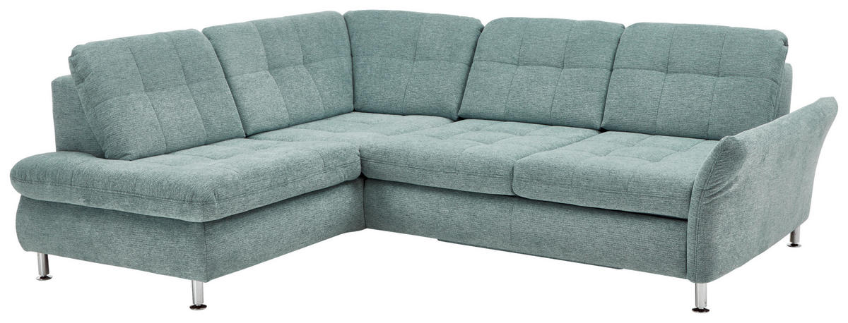 ECKSOFA Blau Webstoff  - Chromfarben/Blau, Design, Textil/Metall (210/242cm) - Beldomo Style