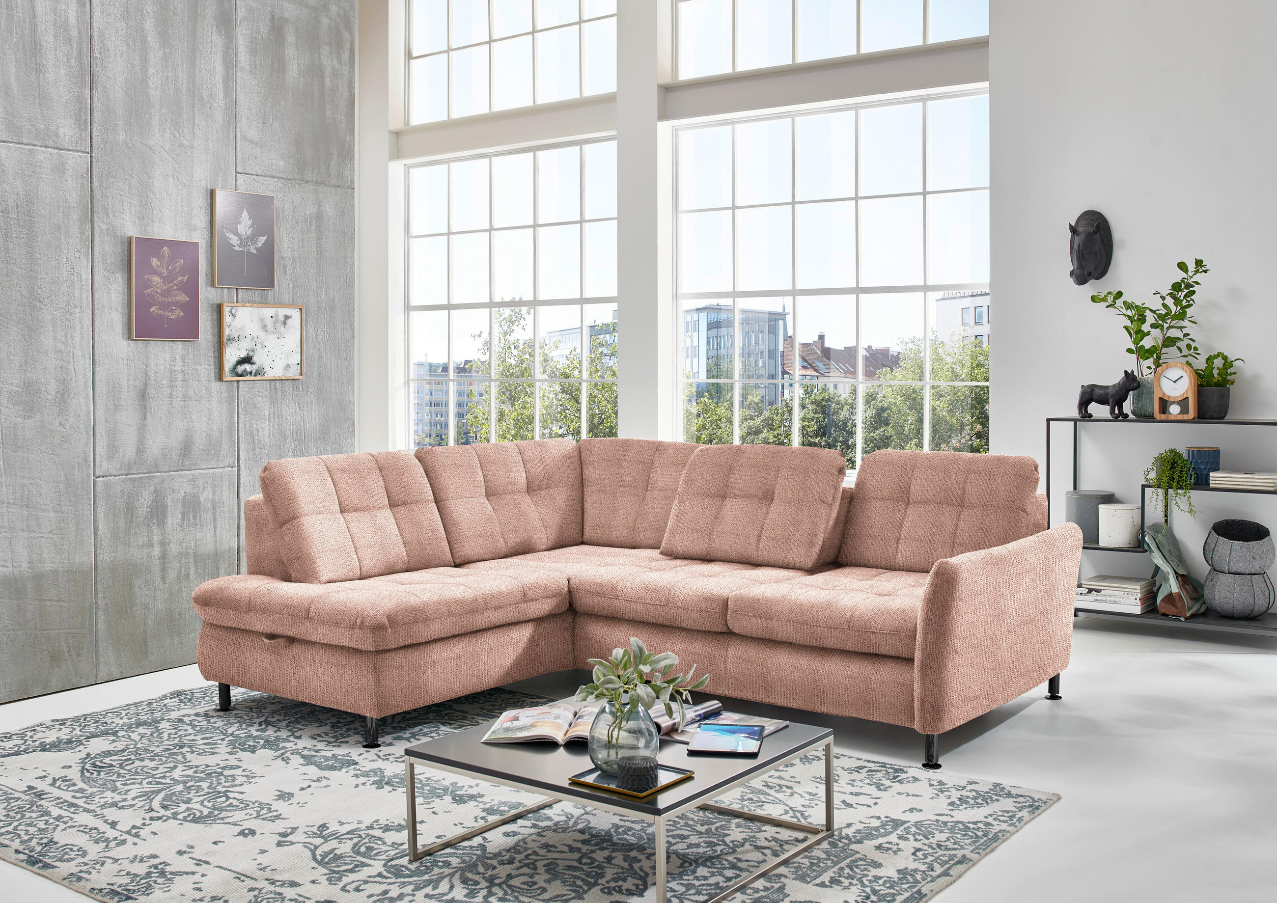 ECKSOFA in Webstoff Orange  - Schwarz/Orange, Konventionell, Textil/Metall (210/242cm) - Beldomo Style