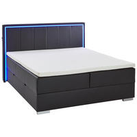 BOXSPRINGBETT 180/200 cm,  in Schwarz, Beleuchtung, Bettkasten, Topper, H3 + H3 = fest  - Silberfarben/Schwarz, Design, Holz/Textil (180/200cm) - Boxxx