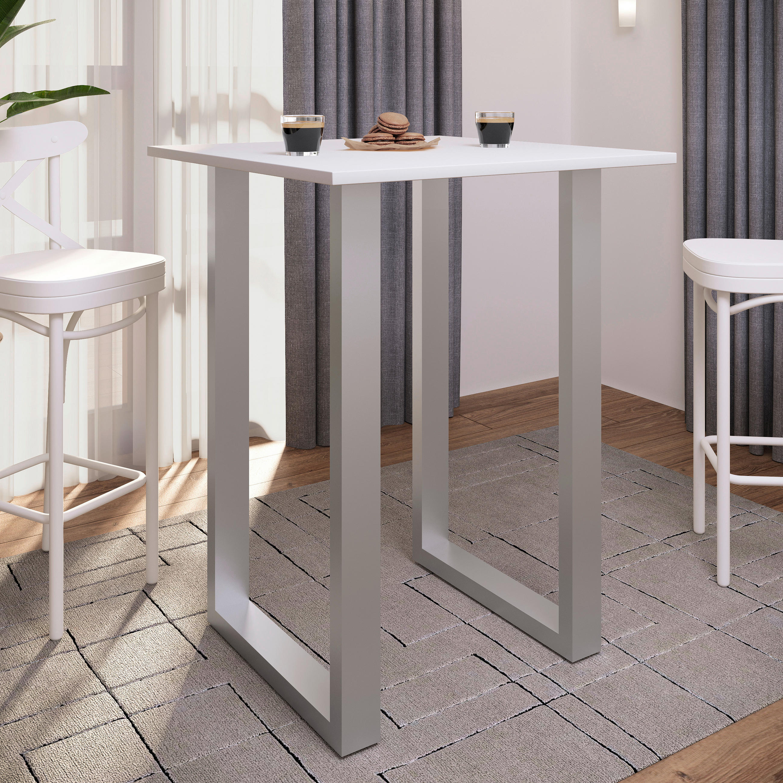 BARTISCH in Metall, Holzwerkstoff 80/102/50 cm   - Silberfarben/Weiß, KONVENTIONELL, Holzwerkstoff/Metall (80/102/50cm)