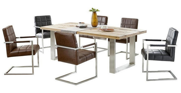 ESSTISCH Wildeiche massiv rechteckig Eichefarben, Edelstahlfarben - Edelstahlfarben/Eichefarben, Design, Holz/Metall (220/100/77cm) - Novel
