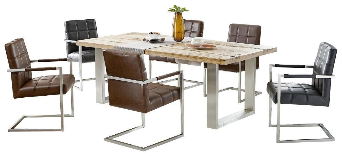 ESSTISCH Wildeiche massiv rechteckig Eichefarben, Edelstahlfarben  - Edelstahlfarben/Eichefarben, Design, Holz/Metall (220/100/77cm) - Novel