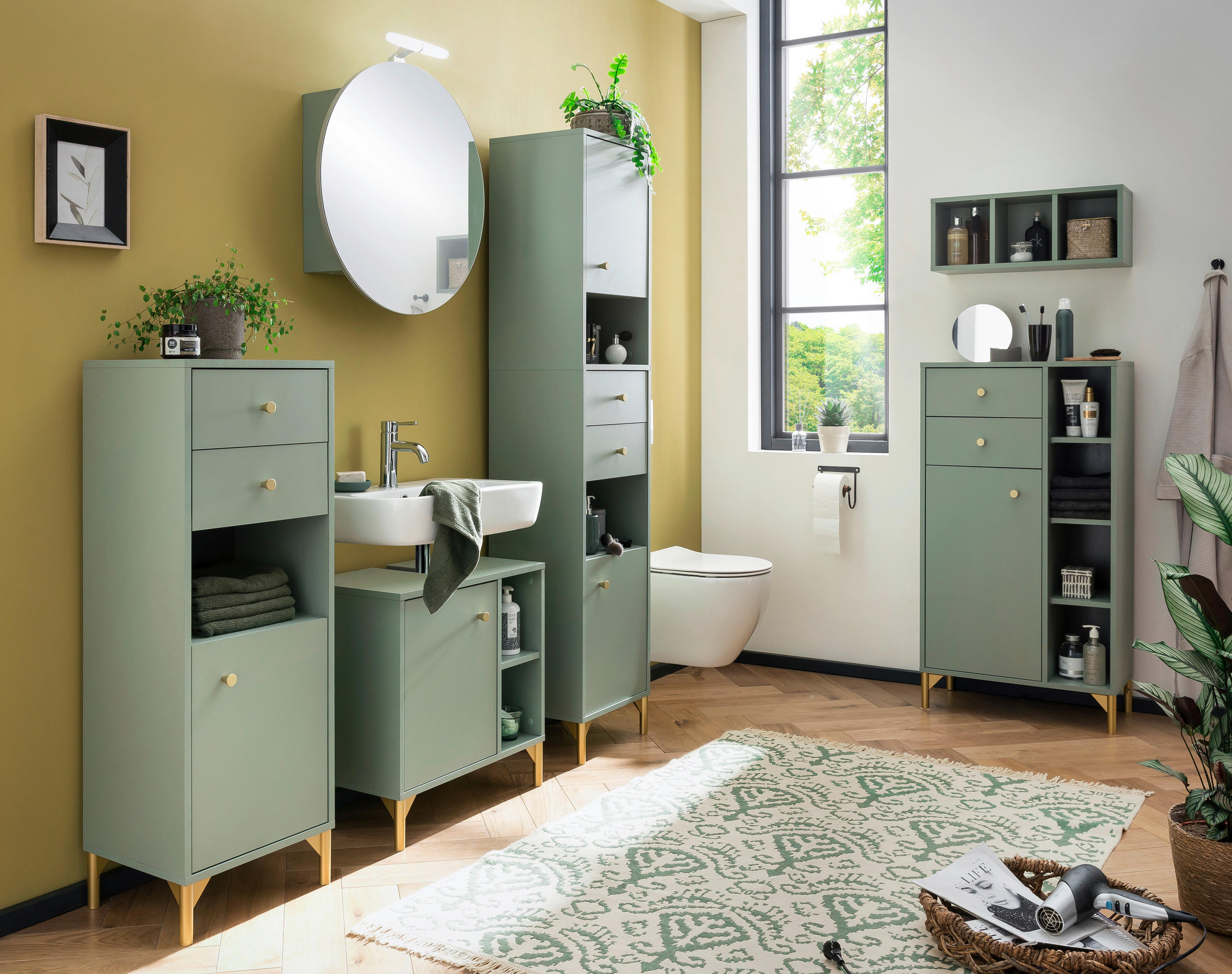 HOCHSCHRANK 40,3/181,6/33,1 cm  - Pastellgrün/Goldfarben, MODERN, Holzwerkstoff/Kunststoff (40,3/181,6/33,1cm) - Stylife