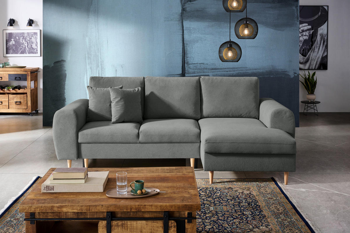 ECKSOFA Dunkelgrau Webstoff  - Dunkelgrau/Naturfarben, KONVENTIONELL, Holz/Textil (250/145cm) - Carryhome