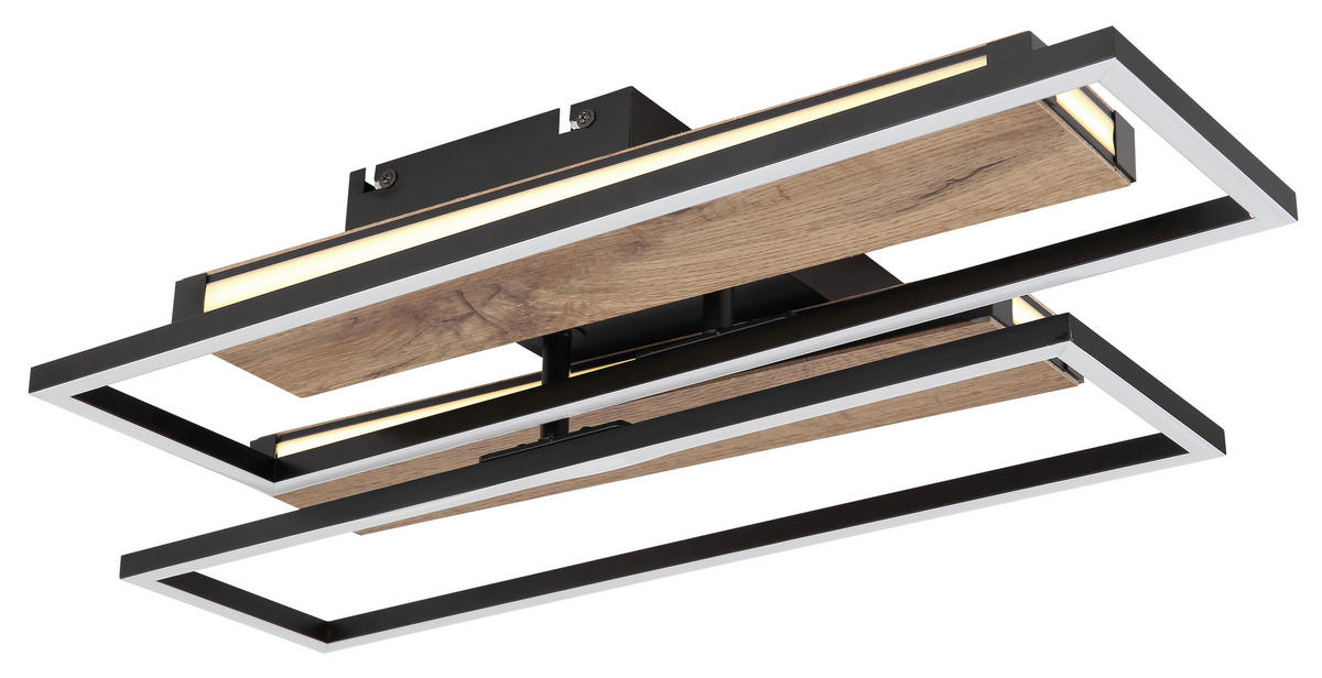 LED-TAKLAMPA 48 W 60/52/10 cm  - opal/svart, Design, metall/trämaterial (60/52/10cm) - Globo