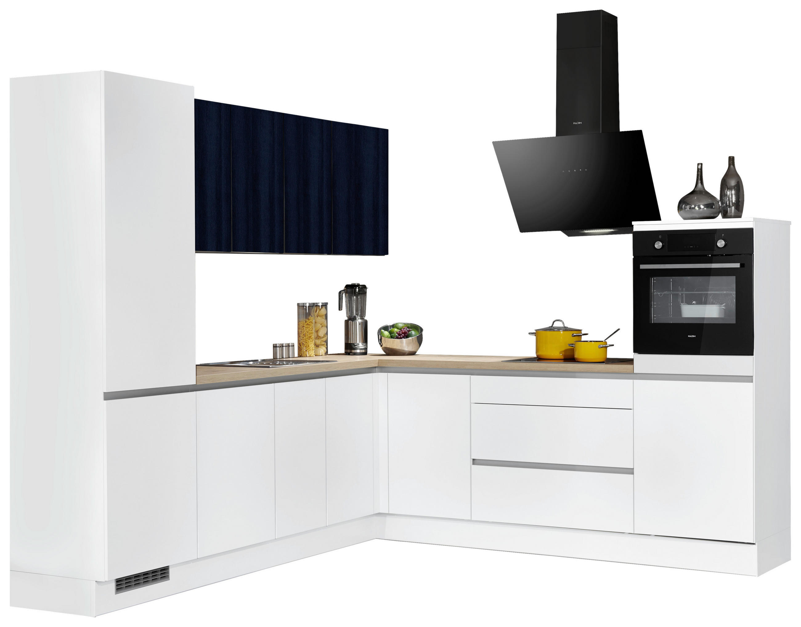 ECKKÜCHE 265/275 cm  in Weiß, Eichefarben  - Edelstahlfarben/Eichefarben, Basics, Holzwerkstoff/Metall (265/275cm) - Venda