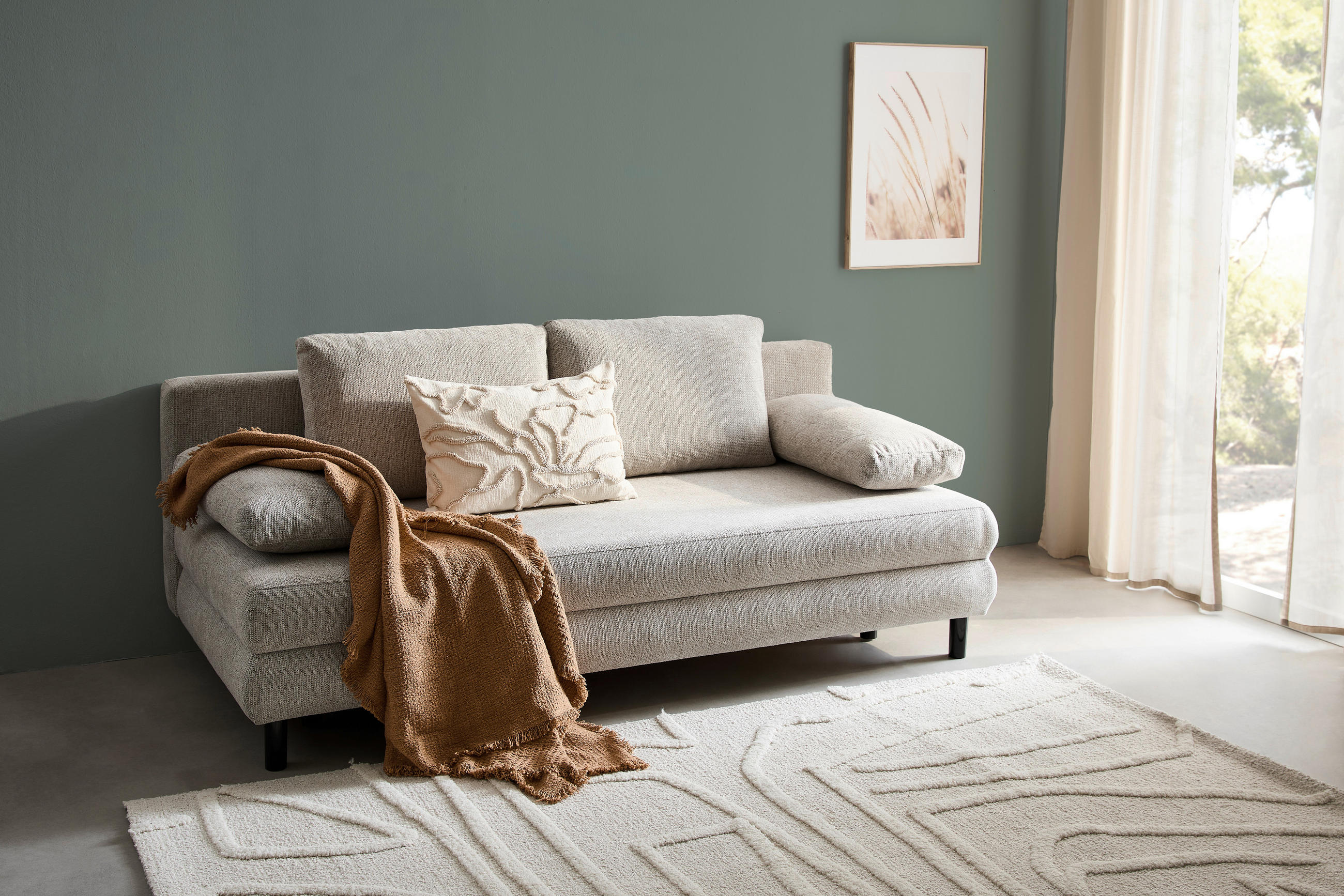 SCHLAFSOFA Webstoff Taupe  - Taupe/Schwarz, Design, Textil/Metall (197/84/92,5cm) - home24