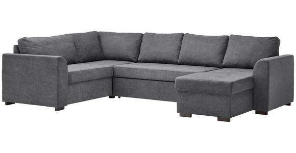 WOHNLANDSCHAFT inkl.Funktionen Grau Webstoff - Schwarz/Grau, Design, Kunststoff/Textil (160/311/205cm) - Xora