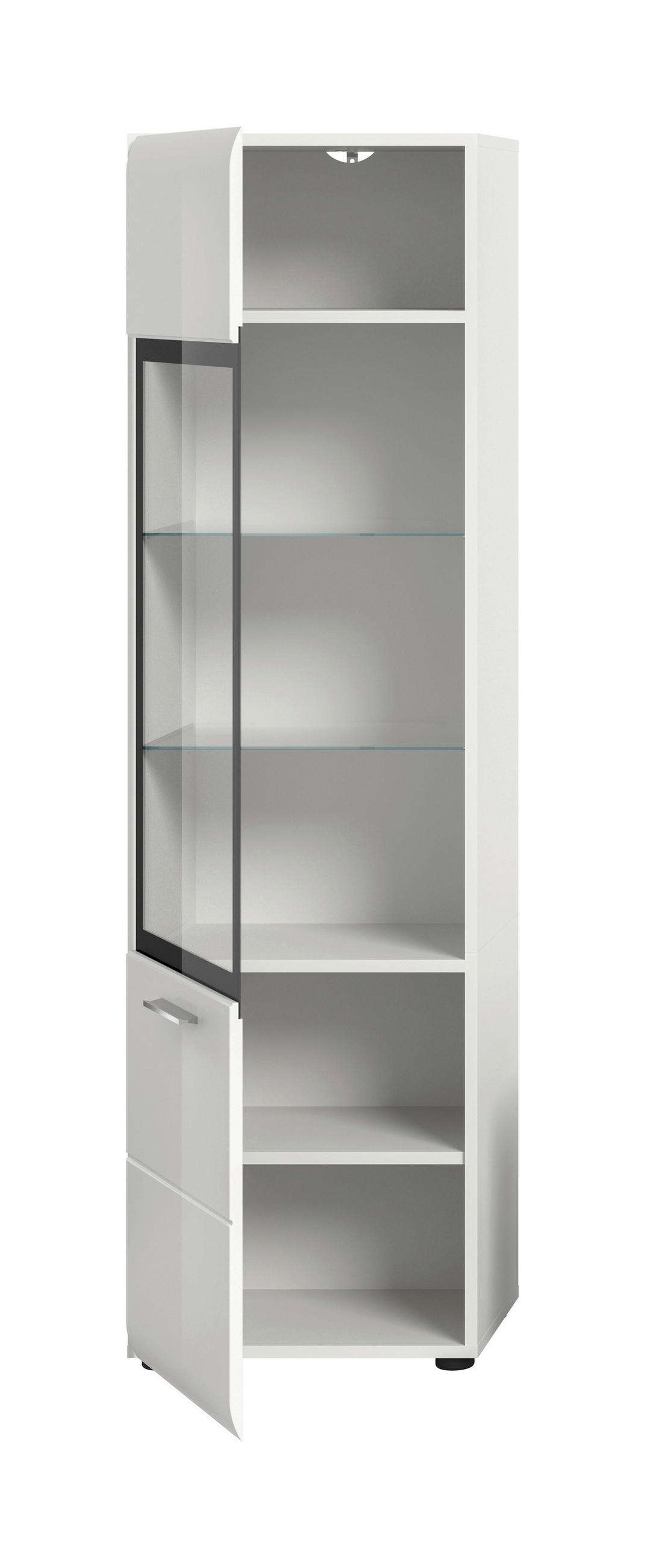 VITRINE  in Weiß, Weiß Hochglanz  - Weiß Hochglanz/Silberfarben, Design, Glas/Holzwerkstoff (45/160/34cm) - Livetastic