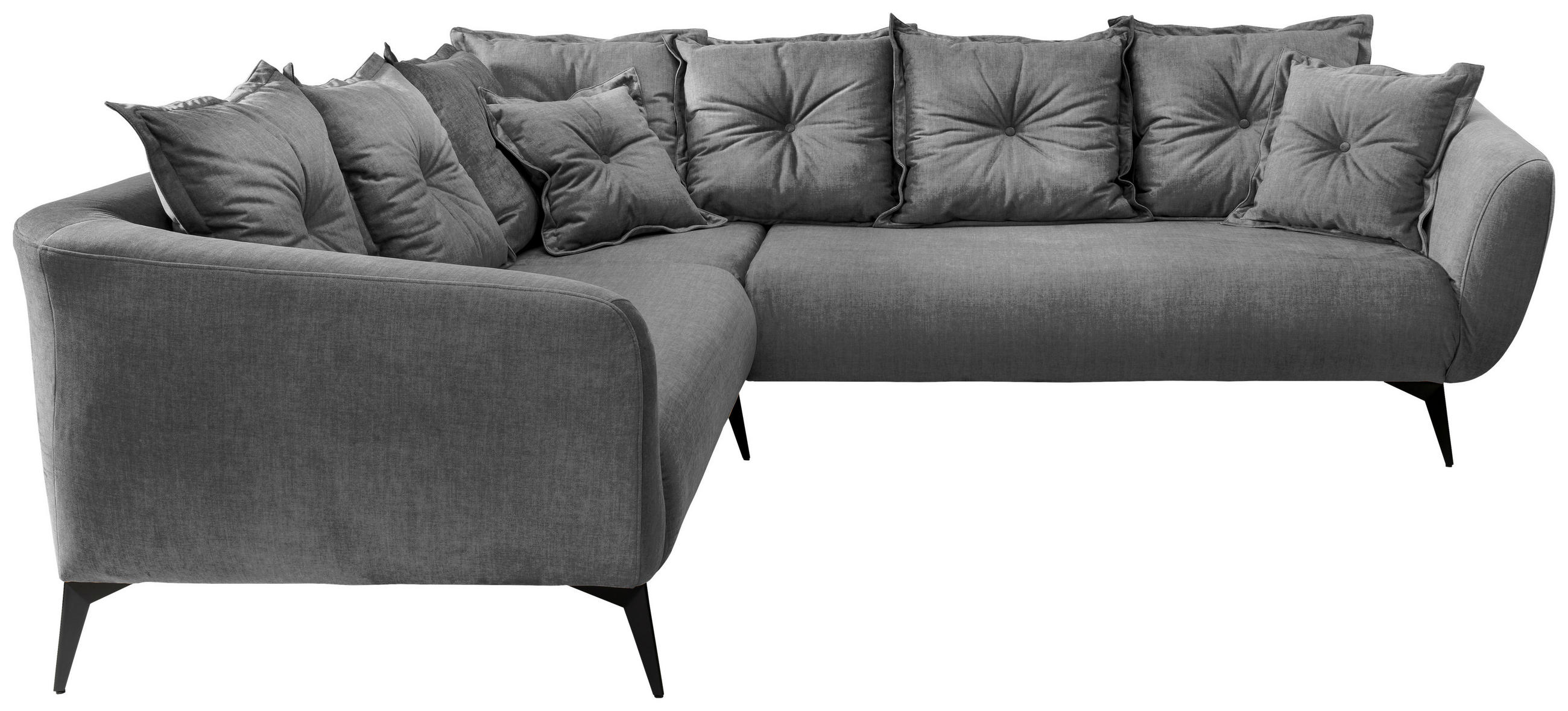 ECKSOFA Grau Velours  - Schwarz/Grau, MODERN, Textil/Metall (247/276cm) - Livetastic