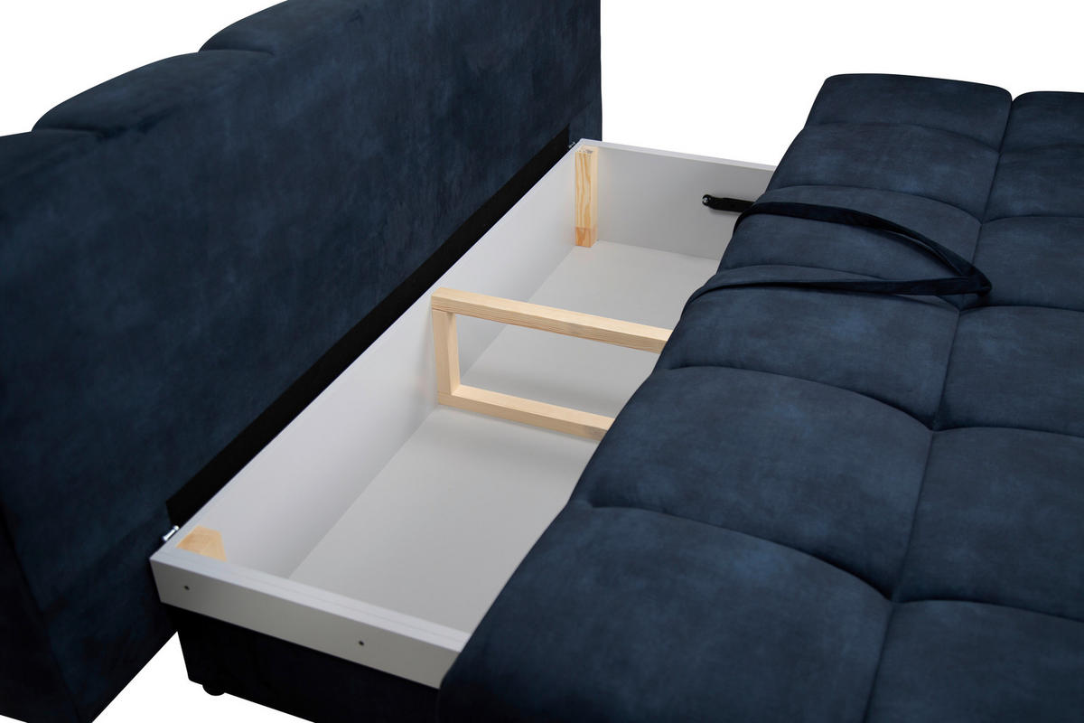 SCHLAFSOFA BOBBIO PLUS Velours Dunkelblau  inkl. Rückenkissen, Armlehnenkissen, Stauraum  - Schwarz/Dunkelblau, Design, Textil/Metall (204/90/95cm) - MID.YOU