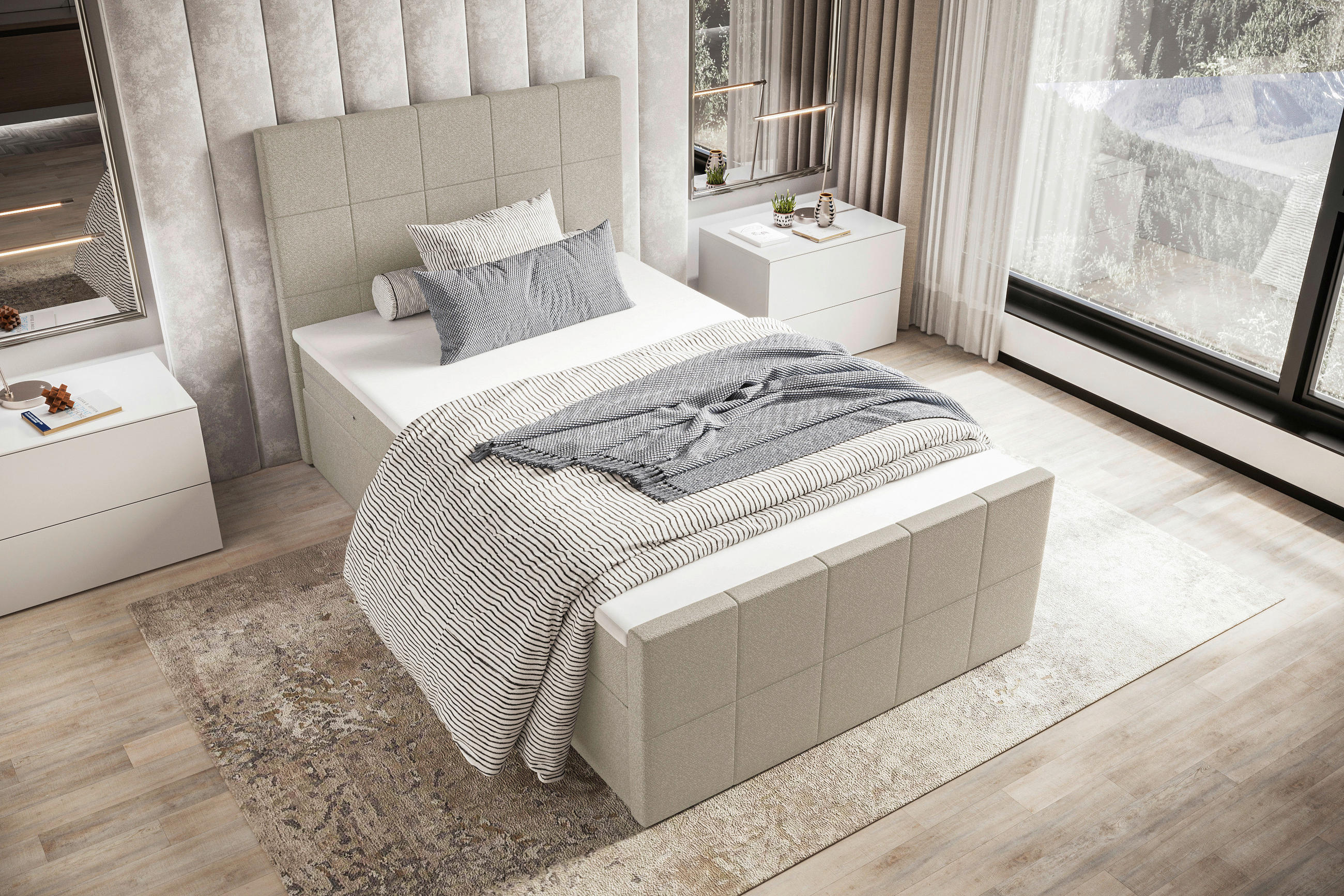 Thumbnail - Boxxx Boxbett, Beige, Textil, H3, Höhe ca. 17 cm, 100x200 cm, Topper durchgehend, Matratze durchgehend, Schlafzimmer, Be...