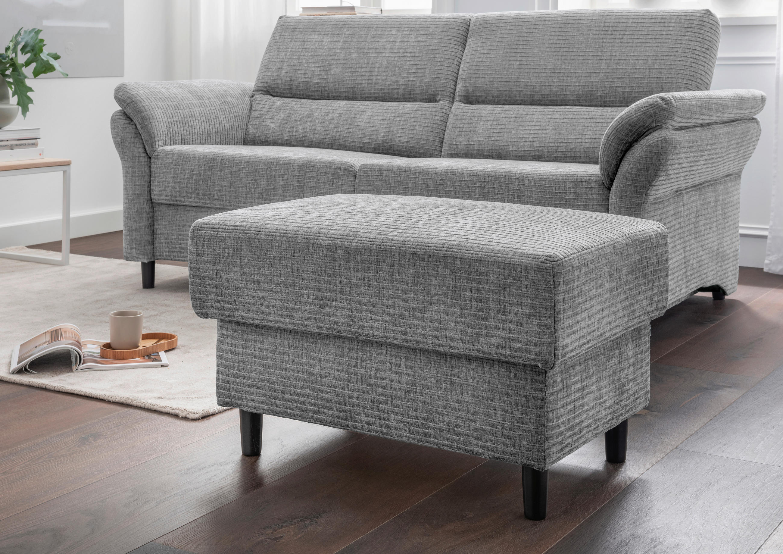 HOCKER in Textil Grau - Schwarz/Grau, Modern, Holz/Textil (76/46/55cm) - Livetastic