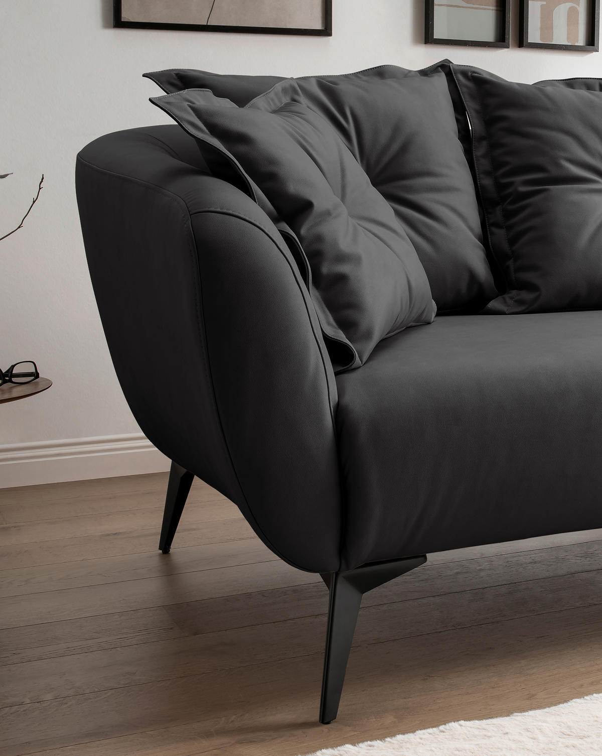 ECKSOFA in Lederlook Schwarz  277/162 cm  - Schwarz, MODERN, Textil/Metall (277/162cm) - Livetastic