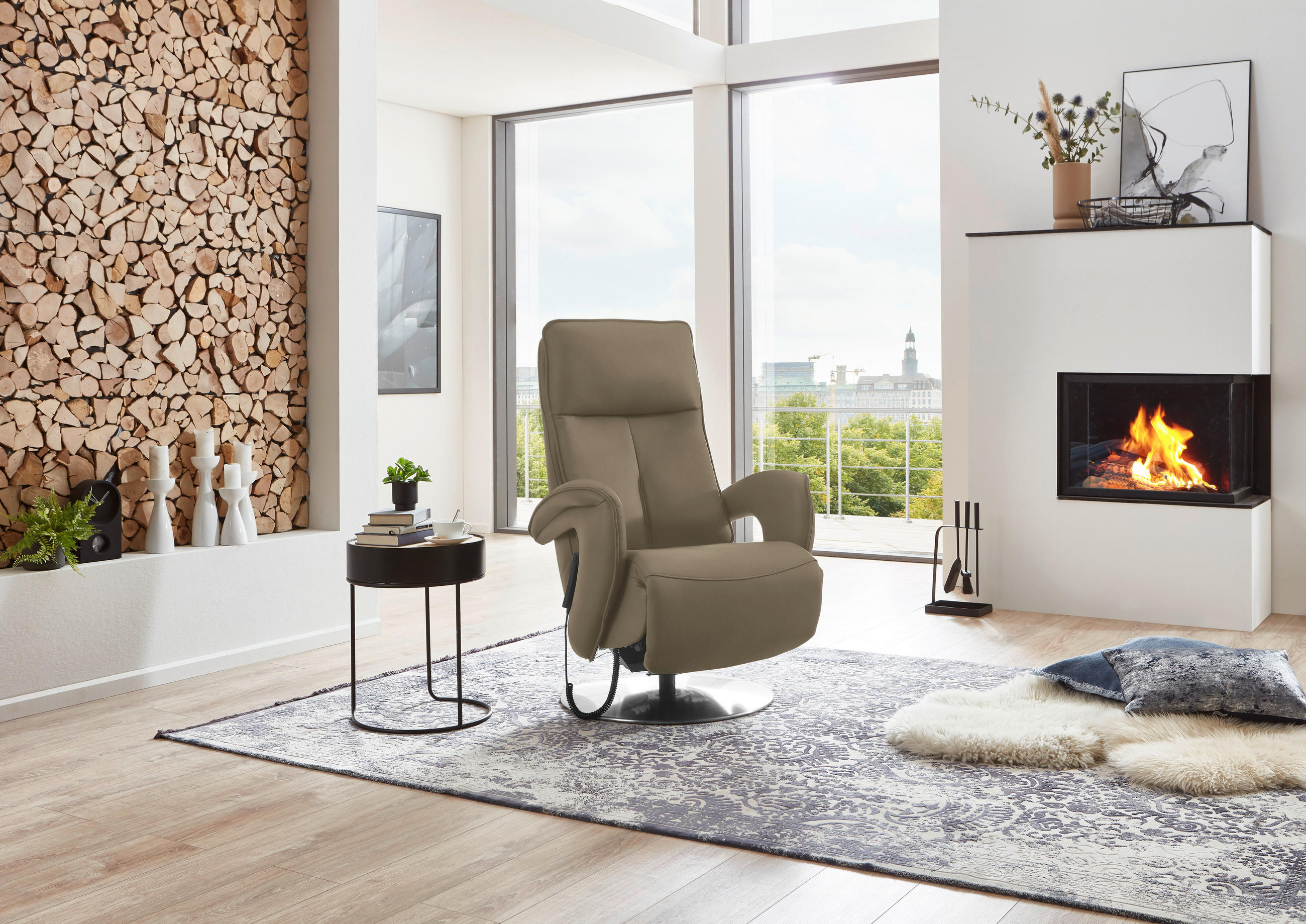 RELAXSESSEL in Leder Beige  - Chromfarben/Beige, Design, Leder/Metall (77/110/87cm) - Valdera