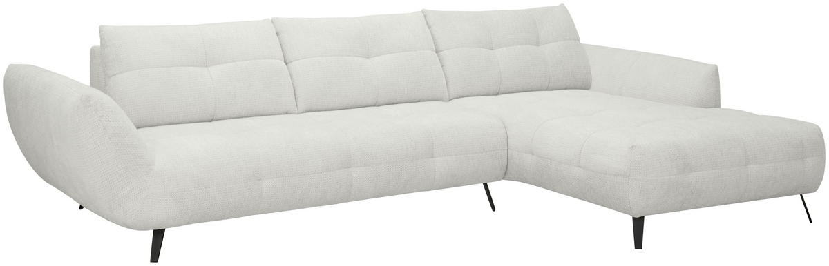 ECKSOFA Elfenbein Chenille Armlehnenkissen, Rücken echt, Sitztiefenverstellung  - Elfenbein/Schwarz, KONVENTIONELL, Textil/Metall (313/215cm) - Hom`in