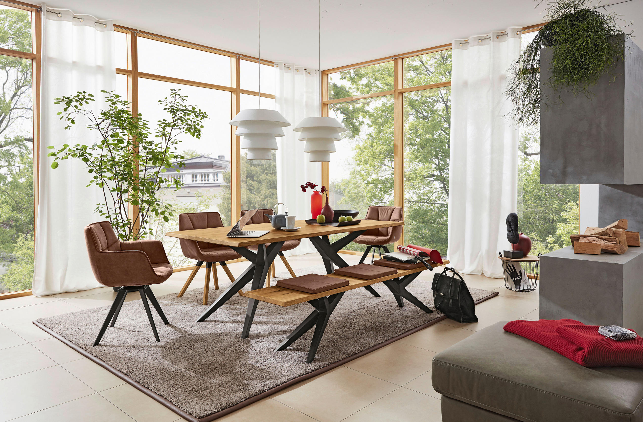 SITZBANK 180/46/40 cm Schwarz, Eichefarben Eiche massiv Metall - Eichefarben/Schwarz, Design, Holz/Metall (180/46/40cm) - Musterring
