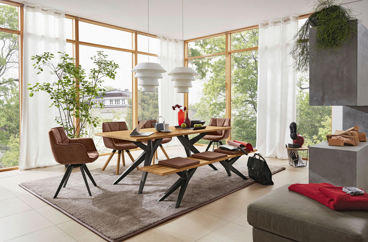SITZBANK 180/46/40 cm Schwarz, Eichefarben Eiche massiv Metall  - Eichefarben/Schwarz, Design, Holz/Metall (180/46/40cm) - Musterring