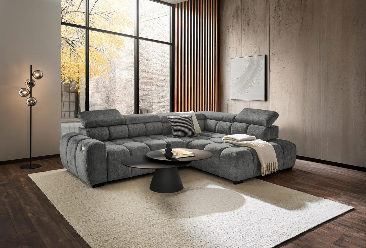 ECKSOFA Grau Webstoff  - Schwarz/Grau, MODERN, Kunststoff/Textil (297/205cm) - Welnova