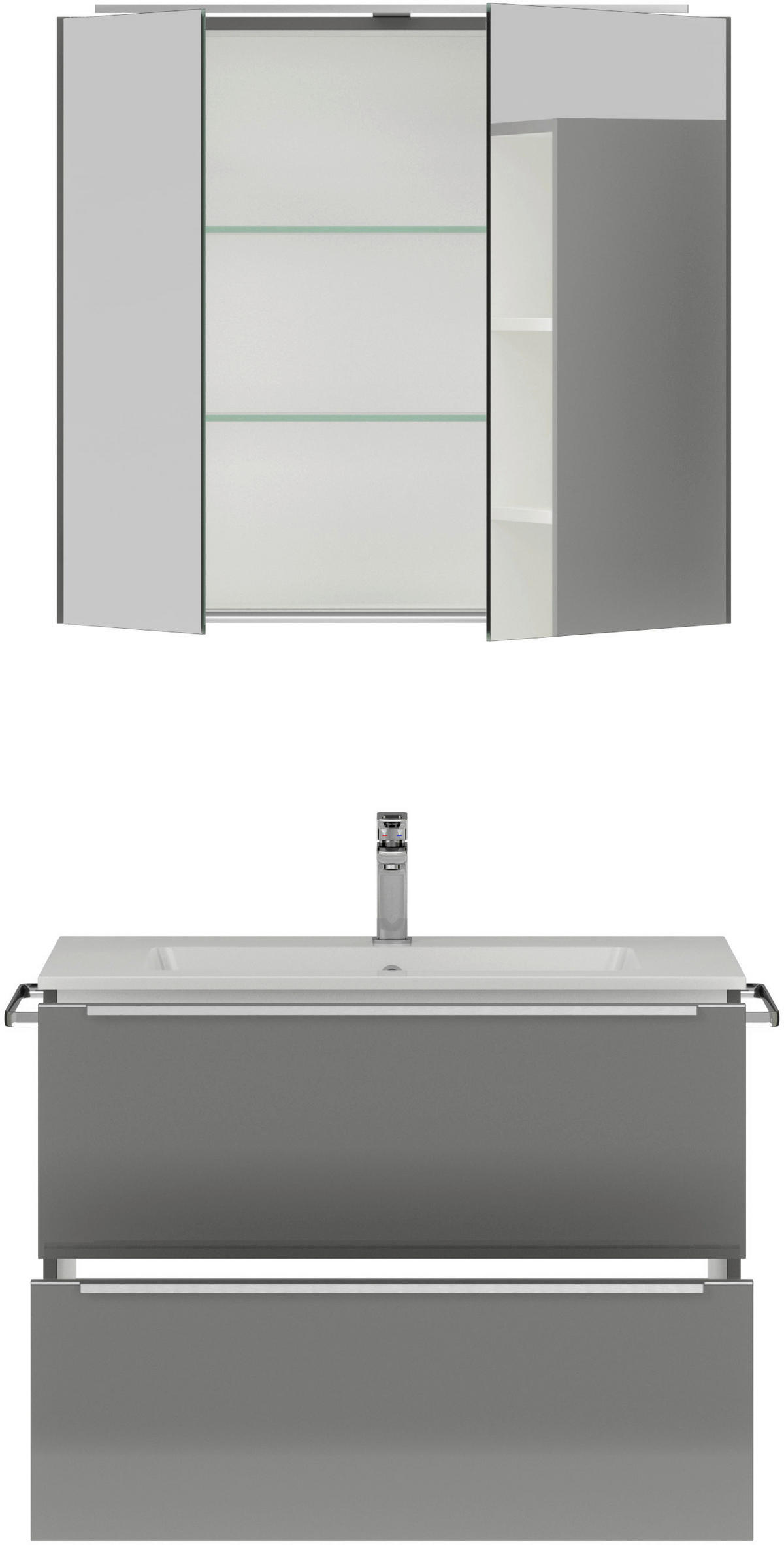 BADEZIMMER 3-teilig  in 81 cm  - Schieferfarben/Edelstahlfarben, MODERN, Holzwerkstoff/Stein (81cm) - Nobilia