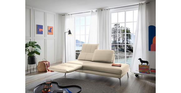 RÉCAMIERE in Echtleder Creme - Chromfarben/Creme, Design, Leder/Metall (209/85-109/95-16cm) - Dieter Knoll