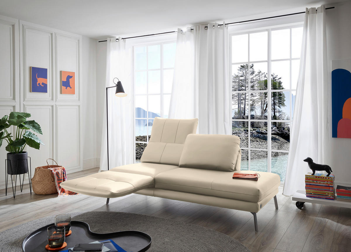 RÉCAMIERE in Echtleder Creme  - Chromfarben/Creme, Design, Leder/Metall (209/85-109/95-16cm) - Dieter Knoll
