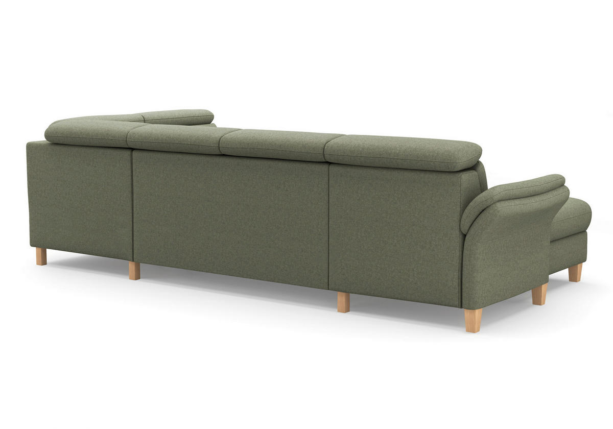 WOHNLANDSCHAFT GLENDALE E Olivgrün Flachgewebe  - Eichefarben/Olivgrün, KONVENTIONELL, Holz/Textil (166/321/193cm) - Sit & More