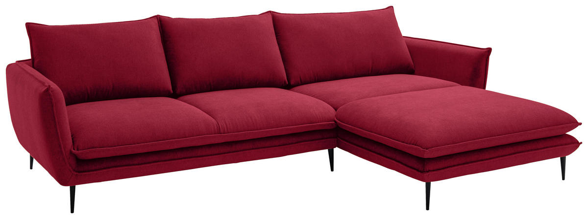 ECKSOFA Dunkelrot Webstoff  - Schwarz/Dunkelrot, KONVENTIONELL, Textil/Metall (304/196cm) - Hom`in