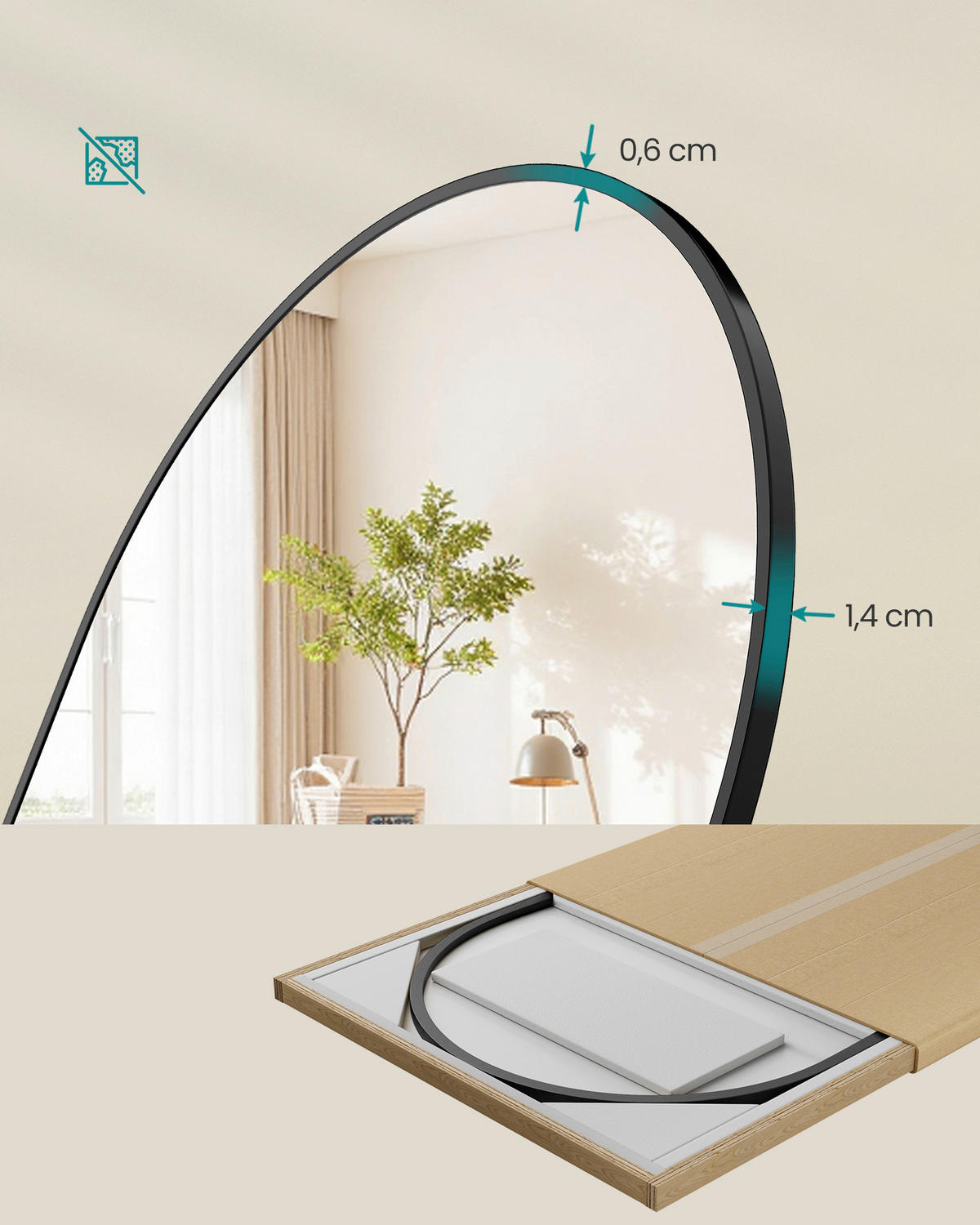 STANDSPIEGEL 50/160/33 cm, Schwarz  - Schwarz, Trend, Glas/Metall (50/160/33cm) - Boxxx