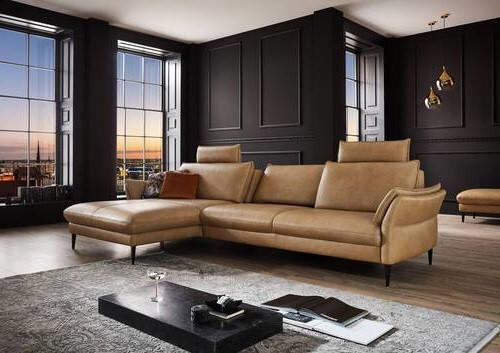 ECKSOFA in Echtleder Honig  - Schwarz/Honig, Design, Leder/Metall (172/334cm) - Hukla