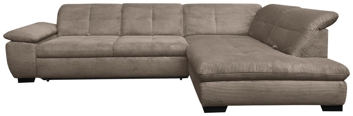 ECKSOFA in Cord Graubraun  - Graubraun/Schwarz, Design, Textil/Metall (313/242cm) - Xora