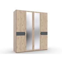 DREHTÜRENSCHRANK 180/208/58 cm,  in Graphitfarben, Eichefarben, 4 Tür(en)-türig  - Eichefarben/Graphitfarben, KONVENTIONELL, Glas/Holzwerkstoff (180/208/58cm) - Boxxx