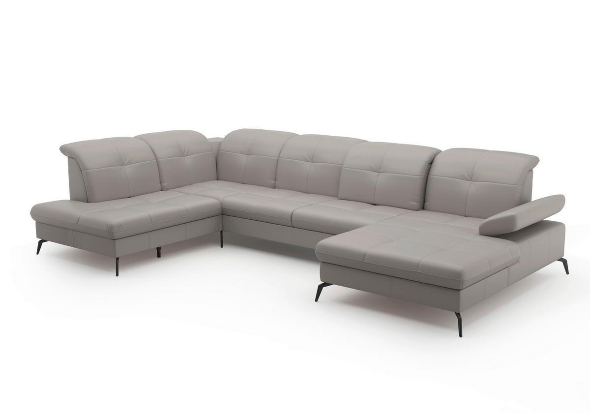 WOHNLANDSCHAFT in Vliesstoff Kombination Echtleder/Stoff Hellgrau  - Hellgrau/Schwarz, KONVENTIONELL, Leder/Textil (231/357/185cm) - Sit & More