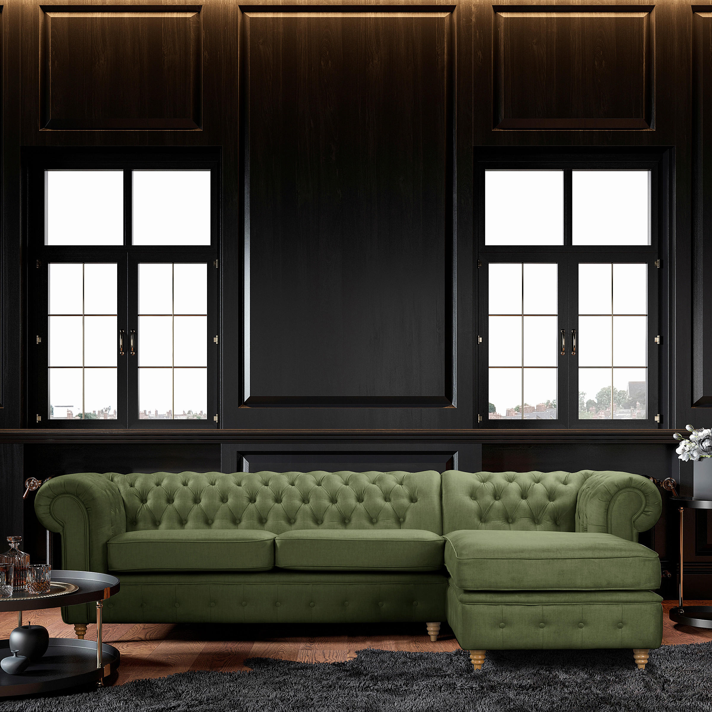 ECKSOFA Laura in Mikrofaser Dunkelgrün  284/182 cm  - Dunkelgrün/Creme, Design, Holz/Textil (284/182cm) - P & B