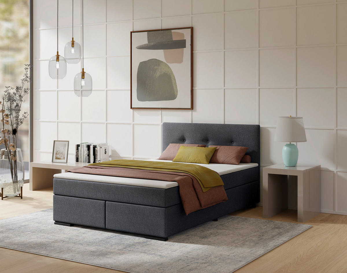 BOXSPRINGBETT 120/200 cm  in Anthrazit  - Anthrazit/Schwarz, MODERN, Karton/Holz (120/200cm) - MID.YOU