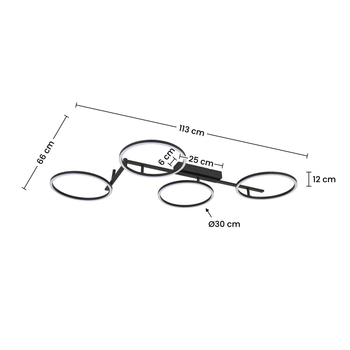 DECKENLEUCHTE    113/66/12 cm  - Schwarz, Trend, Kunststoff/Metall (113/66/12cm) - Collett's Monde