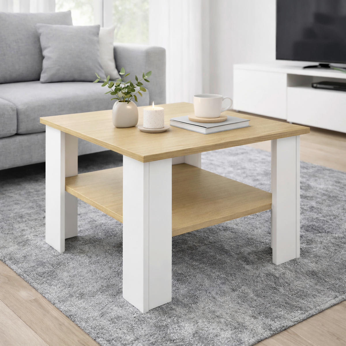 KONFERENČNÍ STOLEK, bílá, medový dub, kompozitní dřevo, 55/55/44 cm - bílá/medový dub, Design, kompozitní dřevo (55/55/44cm) - Livetastic
