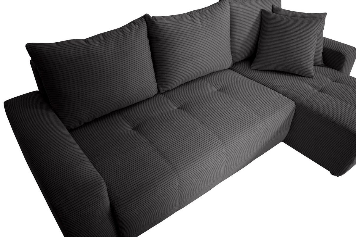ECKSOFA in Cord Dunkelgrau  - Dunkelgrau/Schwarz, Design, Kunststoff/Textil (248/146cm) - MID.YOU