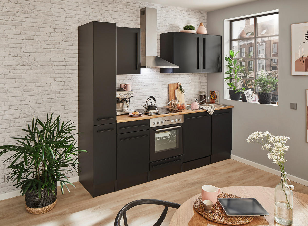 KÜCHENBLOCK 250 cm   in Schwarz  - Eichefarben/Schwarz, LIFESTYLE, Holzwerkstoff/Kunststoff (250cm) - MID.YOU
