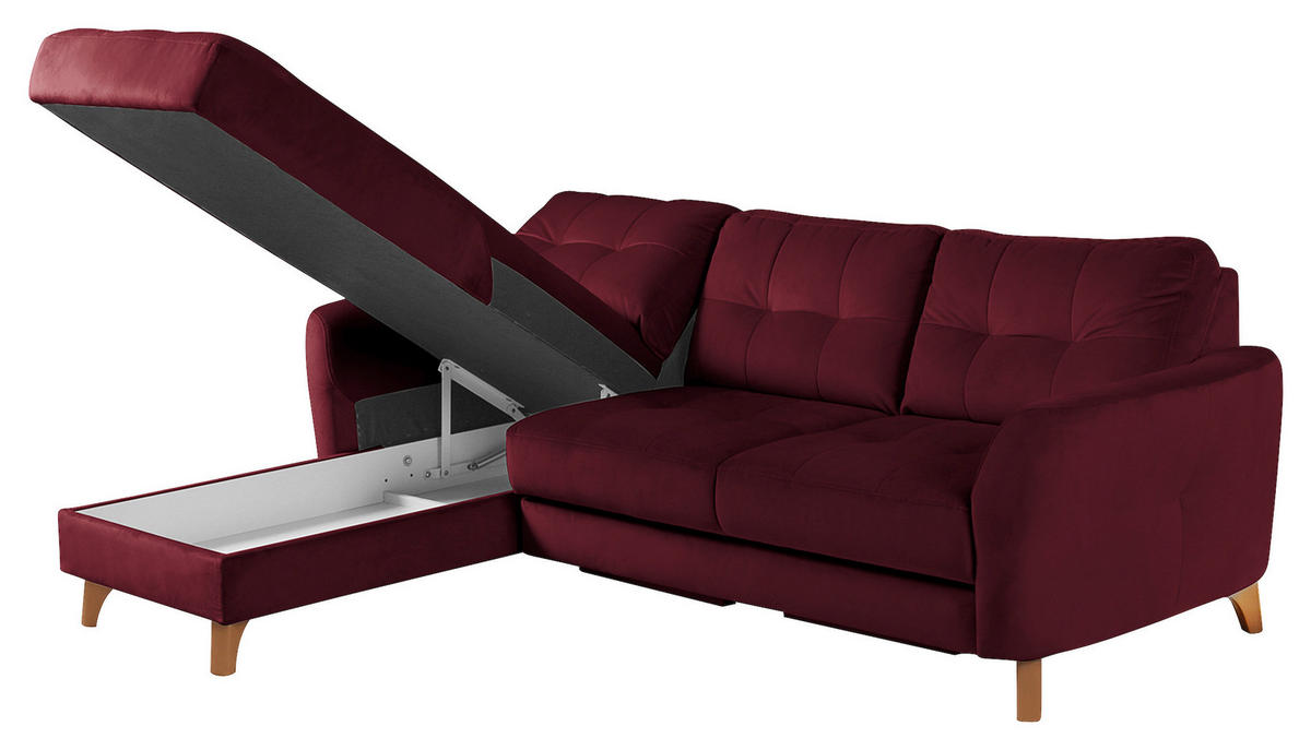ECKSOFA Rot Samt  - Buchefarben/Rot, Design, Holz/Textil (168/238cm) - Livetastic