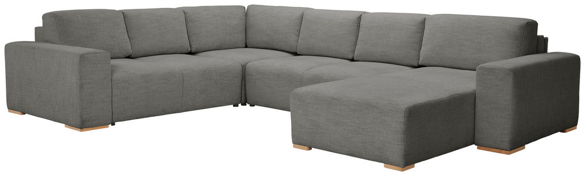 WOHNLANDSCHAFT in Flachgewebe Grau  - Buchefarben/Schwarz, Konventionell, Holz/Kunststoff (283/371/208cm) - Livetastic