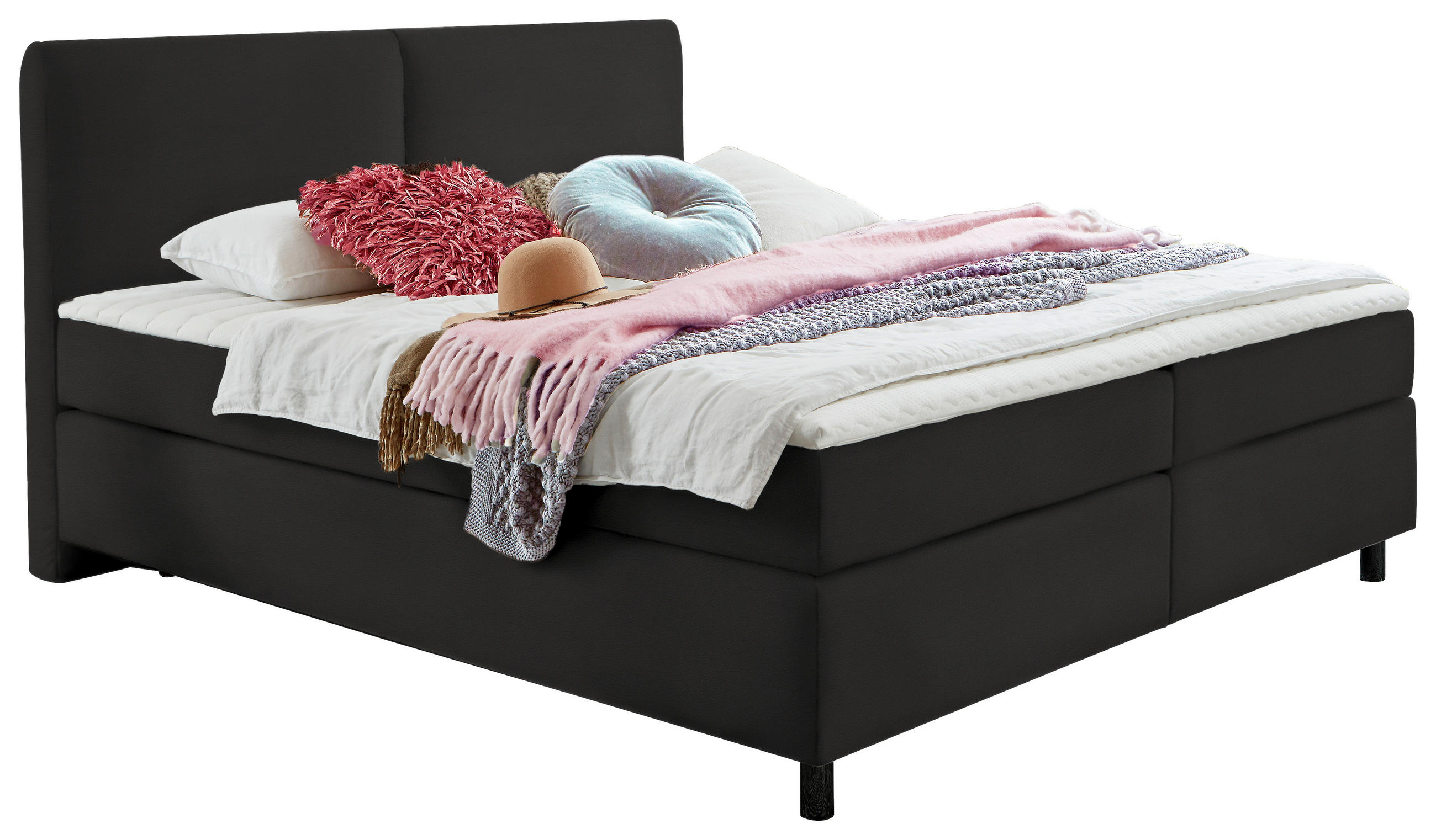BOXSPRINGBETT 180/200 cm  in Schwarz  - Schwarz, Konventionell, Kunststoff/Textil (180/200cm) - Hom`in