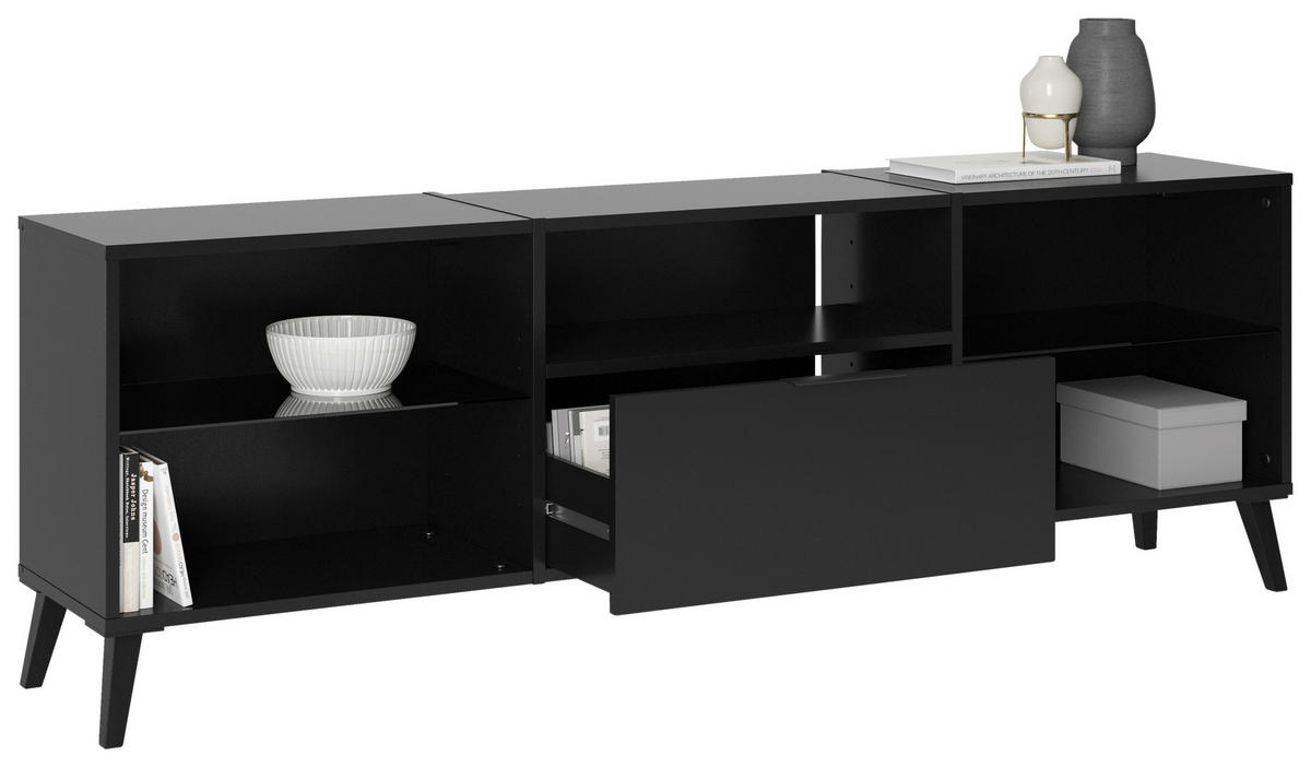 LOWBOARD  in 153,5/40/32 cm  - Schwarz, KONVENTIONELL, Glas/Holzwerkstoff (153,5/40/32cm) - MID.YOU
