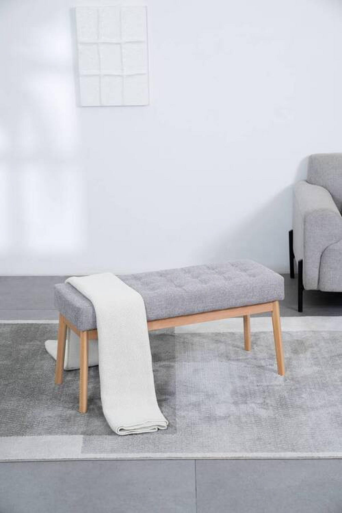 GARDEROBENBANK - Eichefarben/Grau, Design, Holz/Textil (100/48/36cm) - MID.YOU