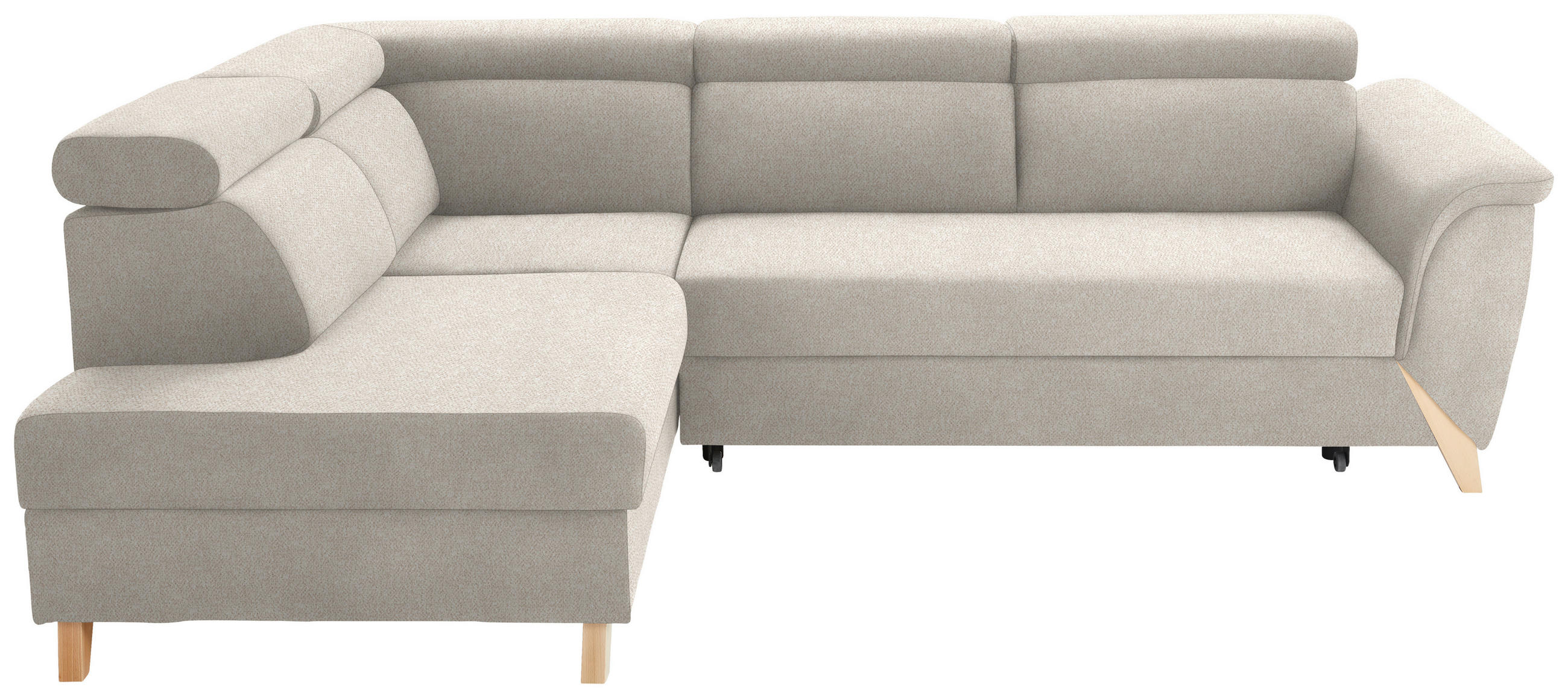 ECKSOFA in Bouclé Weiß  200/265 cm  - Naturfarben/Weiß, KONVENTIONELL, Holz/Textil (200/265cm) - Stylife